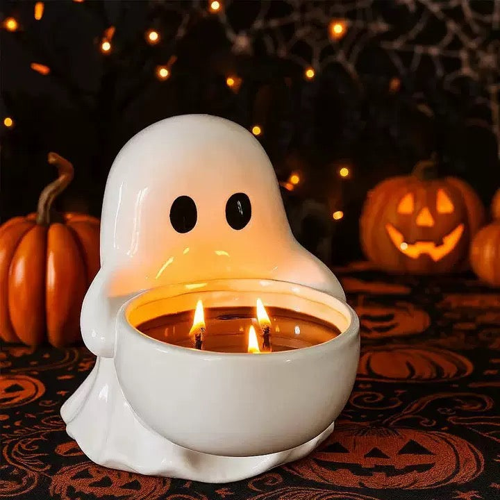 Halloween Bestseller | Cute Ghost Ceramic Candle Holder, Creative Home Aromatherapy Decor, Festival Gift for Cross-Border Sales