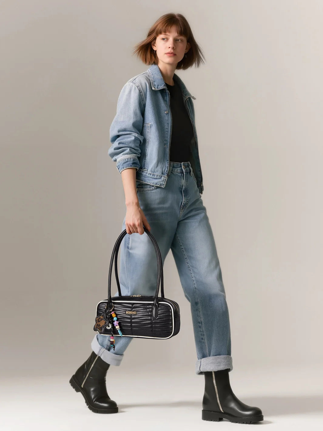 Elise Quilted Vegan Leather Baguette Bag