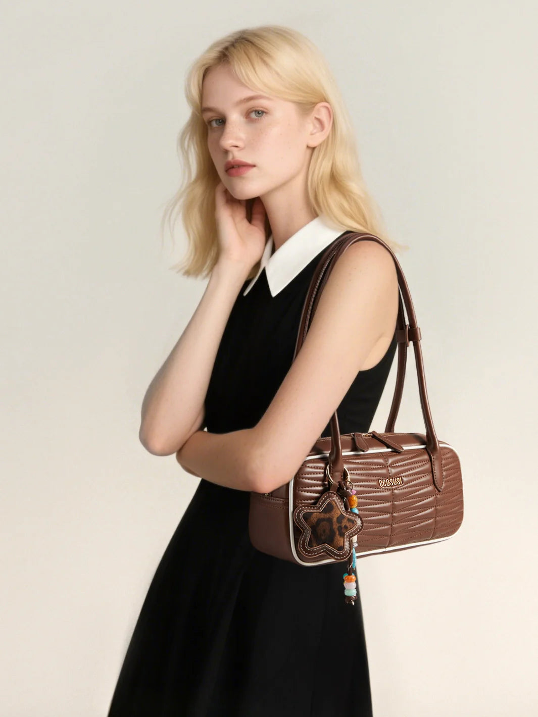 Elise Quilted Vegan Leather Baguette Bag